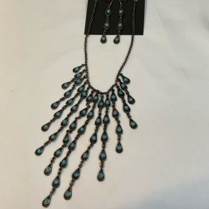 NEW Ashley Stewart Necklace and Earrings. Matching set faux turquoise stones